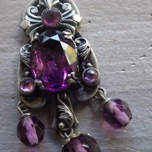 ART NOUVEAU AMETHYST PURPLE GLASS BEADS NECKLACE CZECHOSLOVAKIA SIGNED